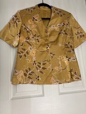 VTG Gold Floral Button Front Blouse - 70's Boho Retro Style